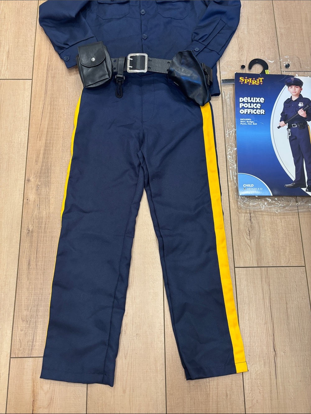 Spirit Deluxe Police Officer Costume - Navy Blue with Yellow Stripe - Picture 5 of 12